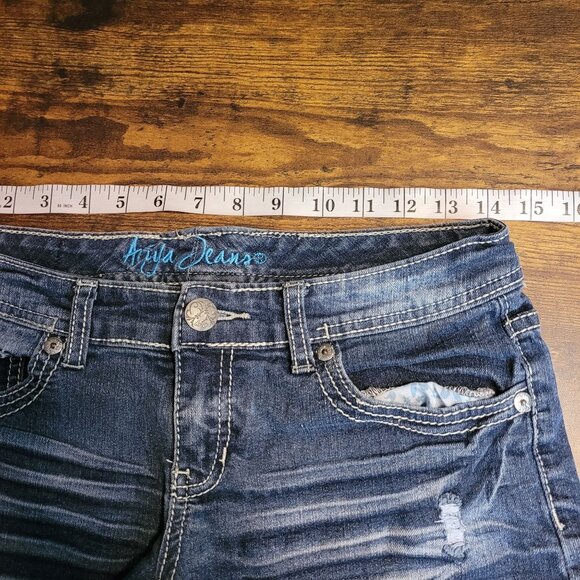 Ariya Shorts Size 5 Low Rise Cuffed Raw Hem Button Flap Thick Stitch Medium Dark - Picture 4 of 8